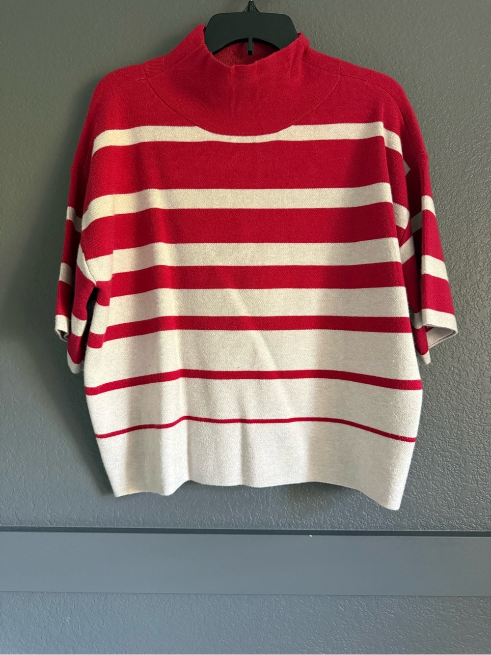 MAEVE • NWT the Carys mock neck short sleeve sweater red gray stripe Small